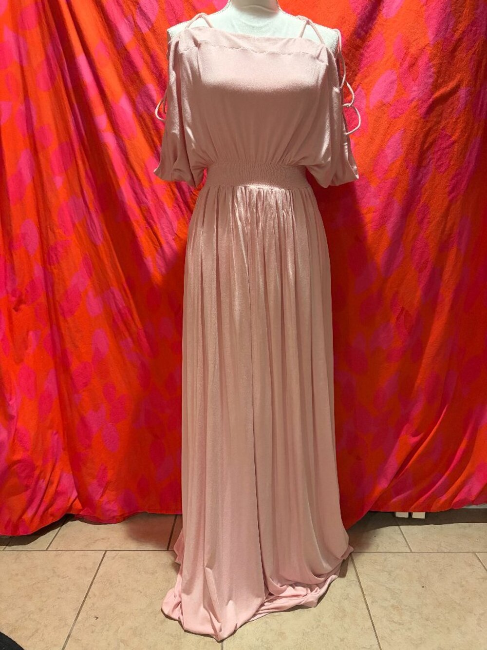 Ingrid & Isabel Pink Maternity Maxi Babydoll with Intricate Sleeves - Large